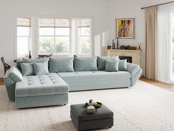 Colțar extensibil dumonde cu ladă de depozitare Loana XL Jaguar Verde Mint 335x185 cm