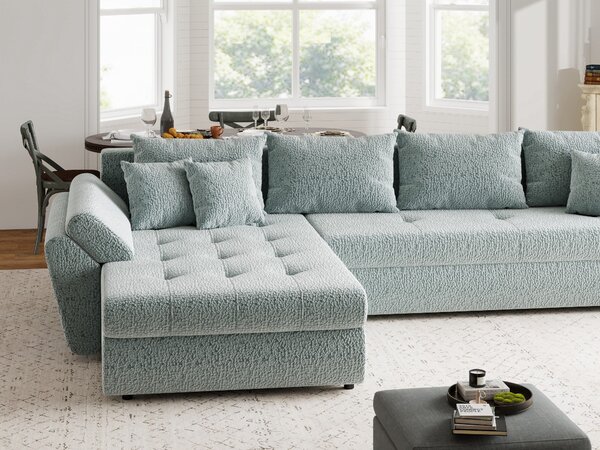 Colțar extensibil dumonde cu ladă de depozitare Loana XL Jaguar Verde Mint 335x185 cm