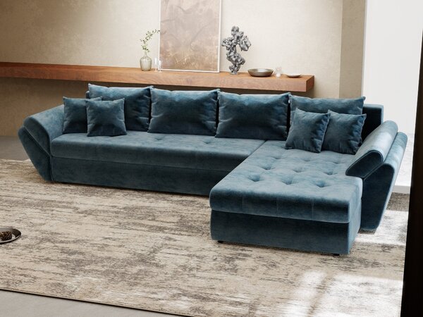 Colțar extensibil dumonde cu ladă de depozitare si sezut confortabil din spuma high-density, Loana XL Monolith Albastru II 335x185 cm