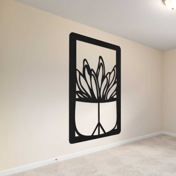 Pictură murală din lemn - Plantă în ghiveci | Sculptură modernă în lemn pentru interior - GEERA