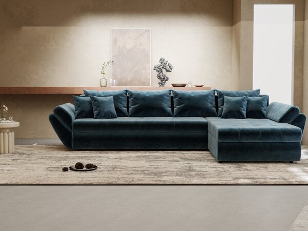 Colțar extensibil dumonde cu ladă de depozitare si sezut confortabil din spuma high-density, Loana XL Monolith Albastru II 335x185 cm