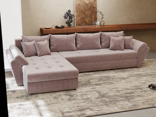 Colțar extensibil dumonde cu ladă de depozitare Loana XL Monolith Roz Pudrat 335x185 cm