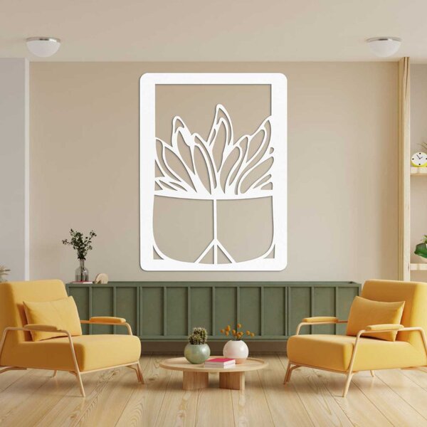 Pictură murală din lemn - Plantă în ghiveci | Sculptură modernă în lemn pentru interior - GEERA
