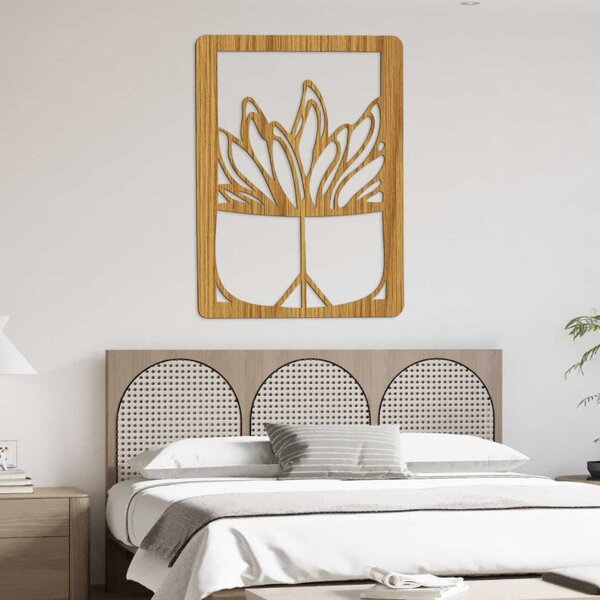 Pictură murală din lemn - Plantă în ghiveci | Sculptură modernă în lemn pentru interior - GEERA