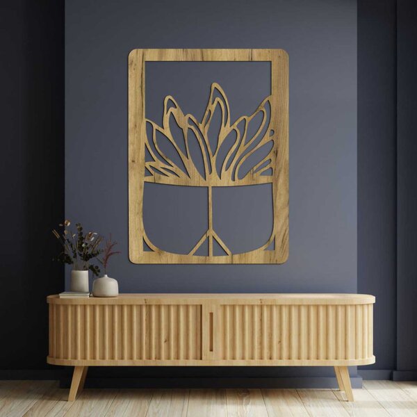 Pictură murală din lemn - Plantă în ghiveci | Sculptură modernă în lemn pentru interior - GEERA