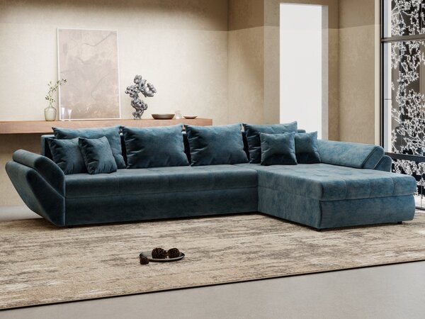 Colțar extensibil dumonde cu ladă de depozitare si sezut confortabil din spuma high-density, Loana XL Monolith Albastru II 335x185 cm