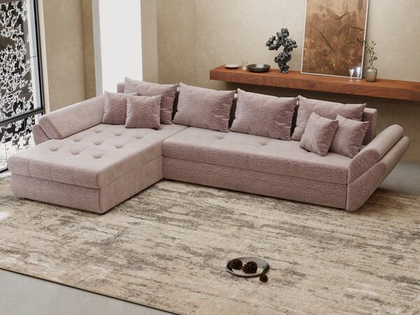 Colțar extensibil dumonde cu ladă de depozitare Loana XL Monolith Roz Pudrat 335x185 cm