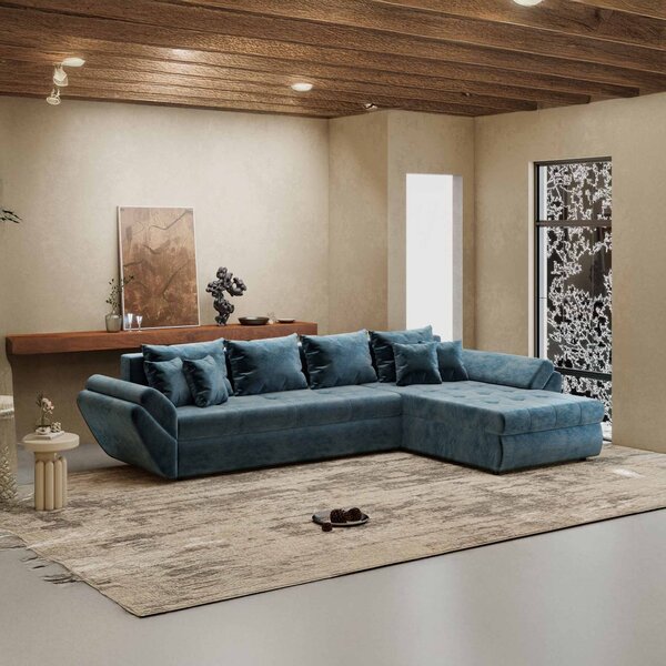 Colțar extensibil dumonde cu ladă de depozitare si sezut confortabil din spuma high-density, Loana XL Monolith Albastru II 335x185 cm