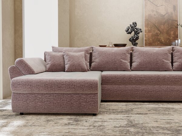 Colțar extensibil dumonde cu ladă de depozitare Loana XL Monolith Roz Pudrat 335x185 cm