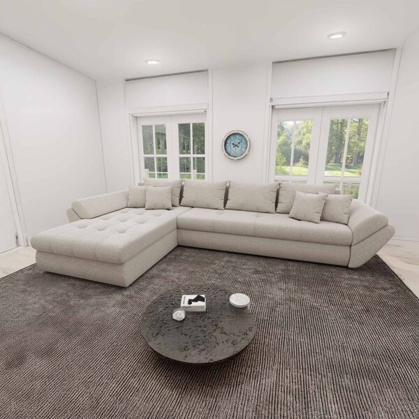 Colțar extensibil dumonde cu ladă de depozitare si sezut confortabil din spuma high-density, Loana XL Monte Bej 335x185 cm