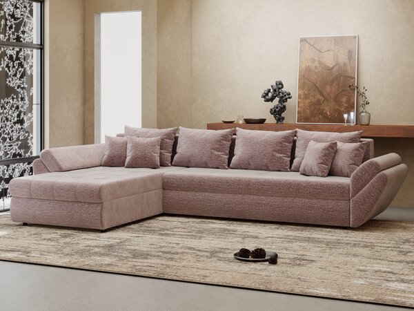 Colțar extensibil dumonde cu ladă de depozitare Loana XL Monolith Roz Pudrat 335x185 cm