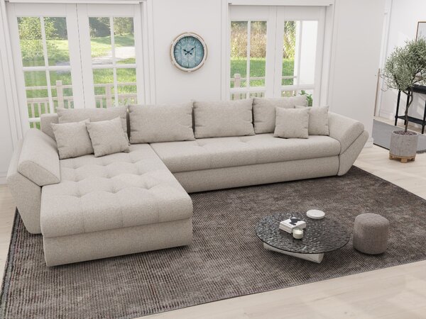 Colțar extensibil dumonde cu ladă de depozitare si sezut confortabil din spuma high-density, Loana XL Monte Bej 335x185 cm