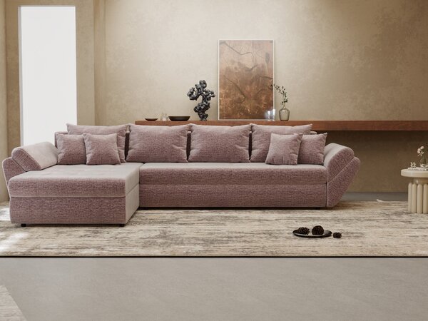 Colțar extensibil dumonde cu ladă de depozitare Loana XL Monolith Roz Pudrat 335x185 cm