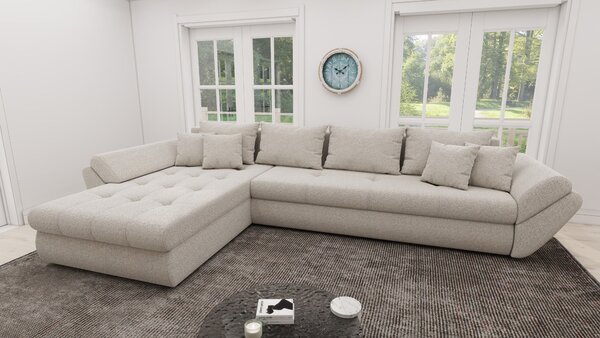 Colțar extensibil dumonde cu ladă de depozitare si sezut confortabil din spuma high-density, Loana XL Monte Bej 335x185 cm