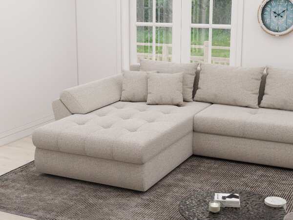 Colțar extensibil dumonde cu ladă de depozitare si sezut confortabil din spuma high-density, Loana XL Monte Bej 335x185 cm