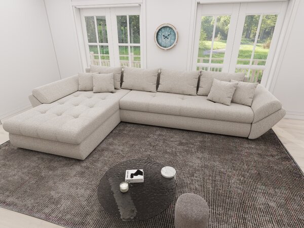 Colțar extensibil dumonde cu ladă de depozitare si sezut confortabil din spuma high-density, Loana XL Monte Bej 335x185 cm