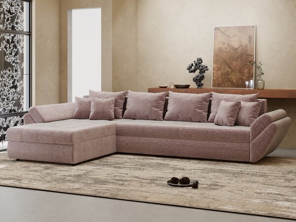 Colțar extensibil dumonde cu ladă de depozitare Loana XL Monolith Roz Pudrat 335x185 cm