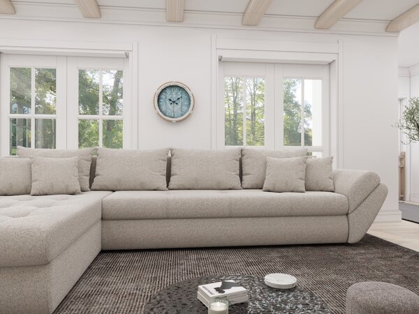 Colțar extensibil dumonde cu ladă de depozitare si sezut confortabil din spuma high-density, Loana XL Monte Bej 335x185 cm