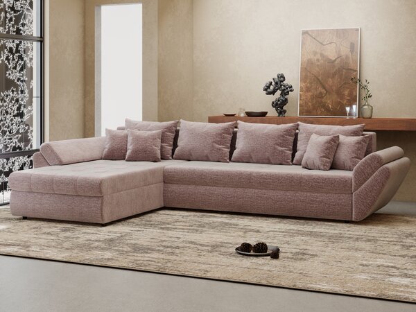 Colțar extensibil dumonde cu ladă de depozitare Loana XL Monolith Roz Pudrat 335x185 cm