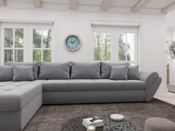Colțar extensibil dumonde cu ladă de depozitare si sezut confortabil din spuma high-density, Loana XL Monte Gri 84 335x185 cm