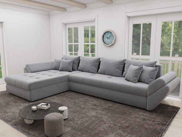 Colțar extensibil dumonde cu ladă de depozitare si sezut confortabil din spuma high-density, Loana XL Monte Gri 84 335x185 cm
