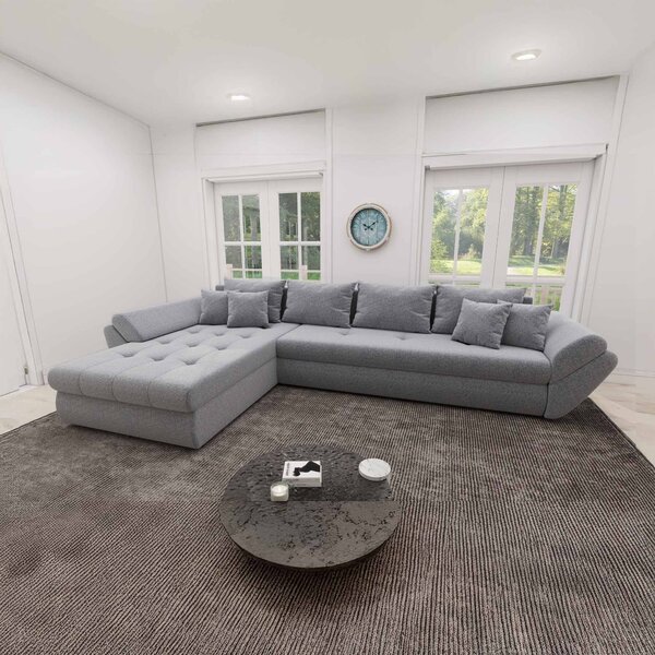 Colțar extensibil dumonde cu ladă de depozitare si sezut confortabil din spuma high-density, Loana XL Monte Gri 84 335x185 cm