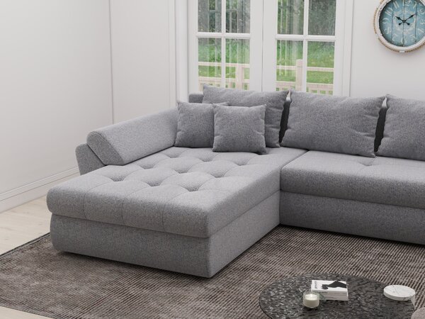 Colțar extensibil dumonde cu ladă de depozitare si sezut confortabil din spuma high-density, Loana XL Monte Gri 84 335x185 cm
