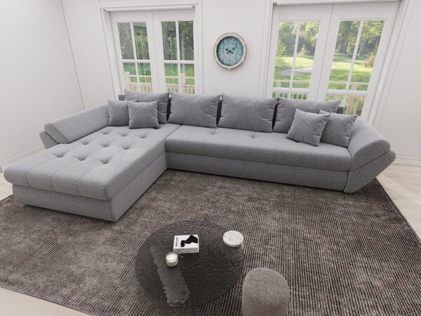 Colțar extensibil dumonde cu ladă de depozitare si sezut confortabil din spuma high-density, Loana XL Monte Gri 84 335x185 cm