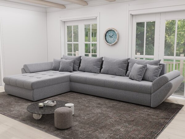 Colțar extensibil dumonde cu ladă de depozitare si sezut confortabil din spuma high-density, Loana XL Monte Gri 84 335x185 cm