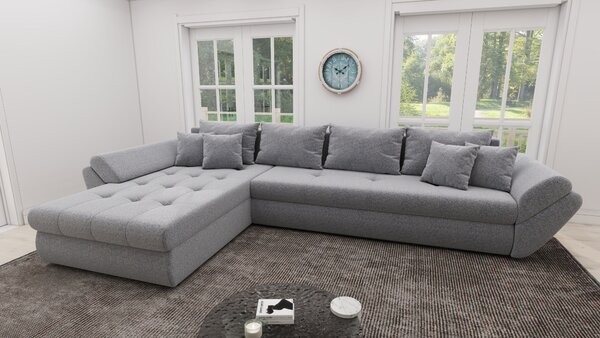 Colțar extensibil dumonde cu ladă de depozitare si sezut confortabil din spuma high-density, Loana XL Monte Gri 84 335x185 cm
