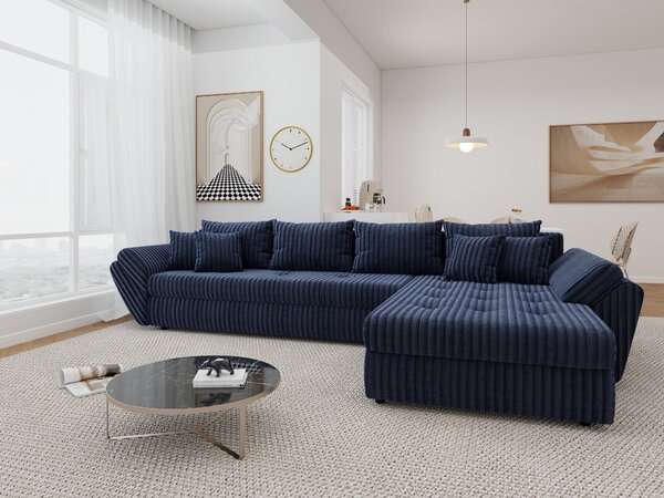 Colțar extensibil dumonde cu ladă de depozitare si sezut confortabil din spuma high-density, Loana XL Tilia Albastru II 335x185 cm