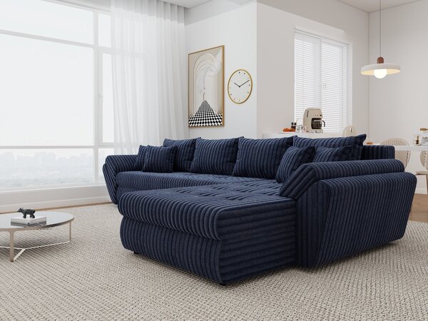 Colțar extensibil dumonde cu ladă de depozitare si sezut confortabil din spuma high-density, Loana XL Tilia Albastru II 335x185 cm