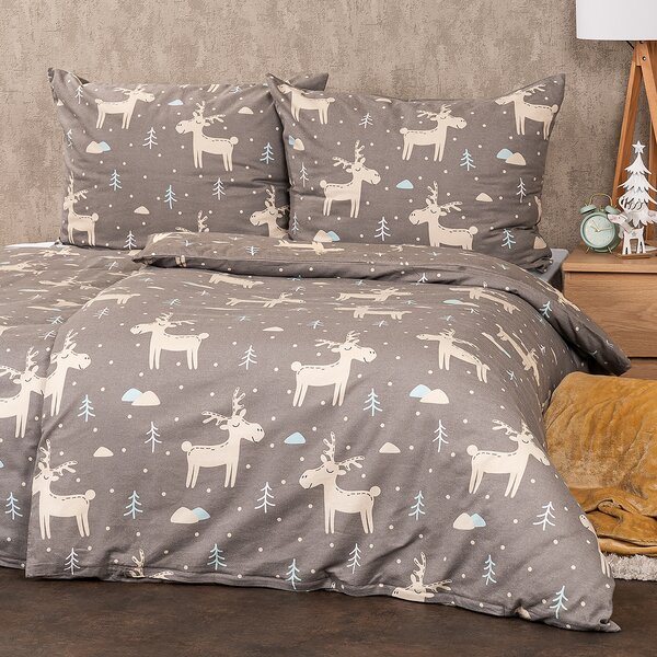 Lenjerie de pat din flanelă 4Home Happy reindeer, 140 x 220 cm, 70 x 90 cm