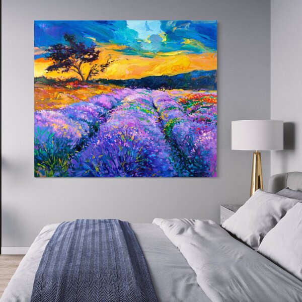 Tablou Canvas Premium LuxCanva® A1097, Lavanda , Peisaj, Apus, Mov, Lila, Camp, Culori Vibrante
