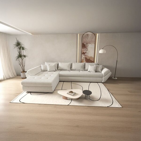 Colțar extensibil dumonde cu ladă de depozitare si sezut confortabil din spuma high-density, Loana XL Zoom Cream 335x185 cm