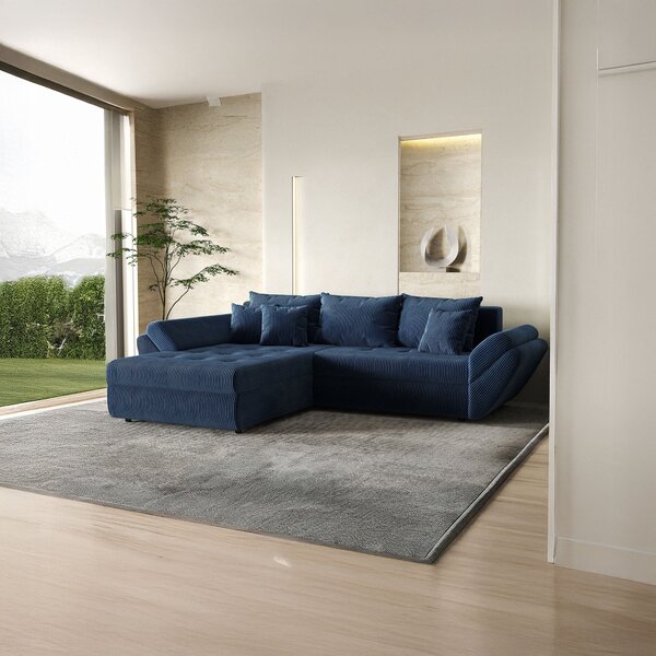 Colțar extensibil dumonde cu ladă de depozitare Loana Zoom Blue 270x185 cm