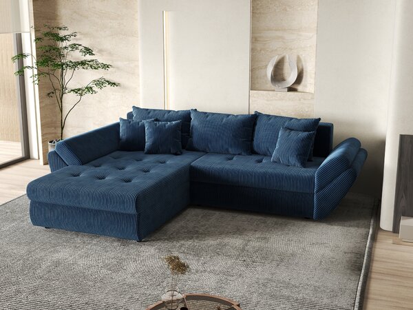 Colțar extensibil dumonde cu ladă de depozitare Loana Zoom Blue 270x185 cm