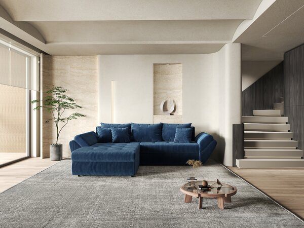 Colțar extensibil dumonde cu ladă de depozitare Loana Zoom Blue 270x185 cm