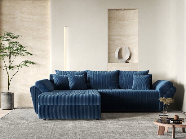 Colțar extensibil dumonde cu ladă de depozitare Loana Zoom Blue 270x185 cm