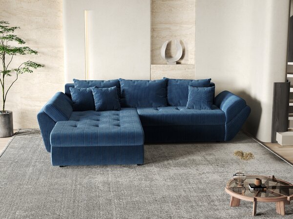 Colțar extensibil dumonde cu ladă de depozitare Loana Zoom Blue 270x185 cm
