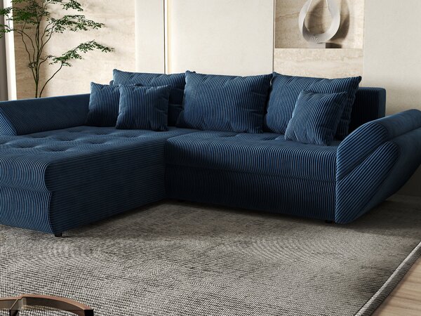 Colțar extensibil dumonde cu ladă de depozitare Loana Zoom Blue 270x185 cm