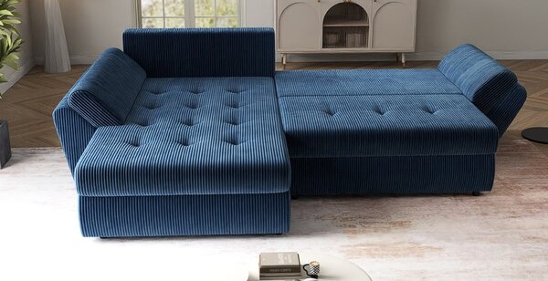 Colțar extensibil dumonde cu ladă de depozitare Loana Zoom Blue 270x185 cm