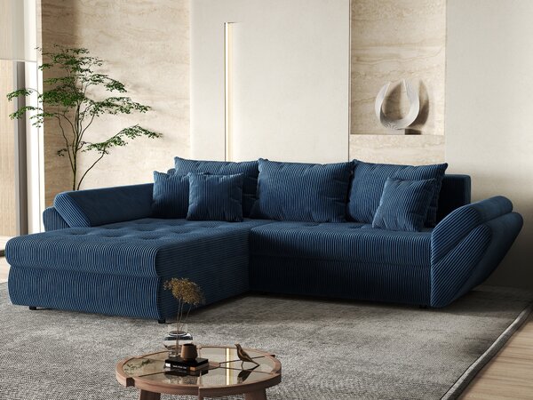 Colțar extensibil dumonde cu ladă de depozitare Loana Zoom Blue 270x185 cm