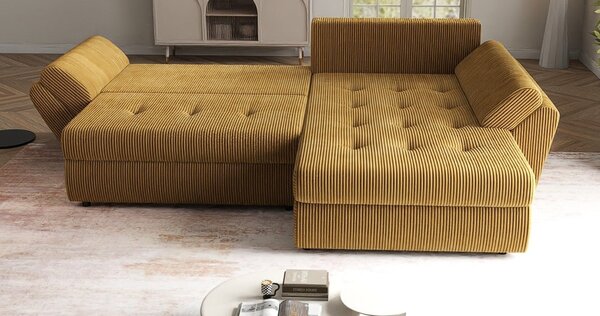 Colțar extensibil dumonde cu ladă de depozitare Loana Zoom Mustar II 270x185 cm