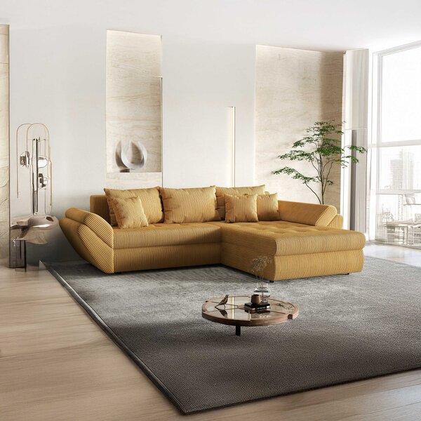 Colțar extensibil dumonde cu ladă de depozitare Loana Zoom Mustar II 270x185 cm