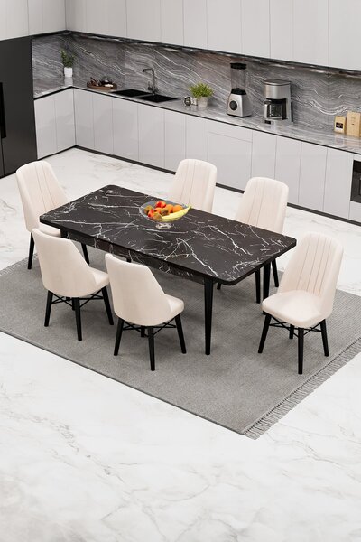 Babyface Madrid Set Masa Extensibila 80 x 130-170 cm si Scaune 6 bucati Crem