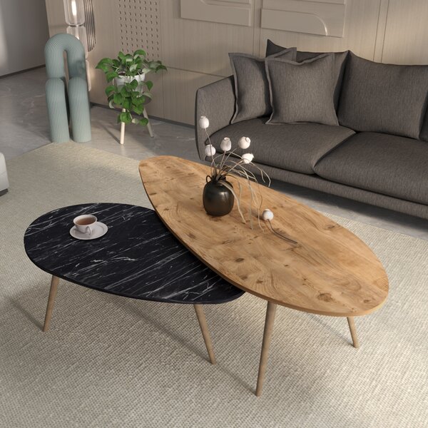 Set 2 Masute Cafea Monnart Finisaj Stejar-Marmra Neagra