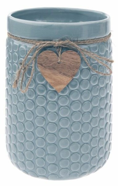 Vază ceramică Wood heart albastru deschis, 14 x 20cm