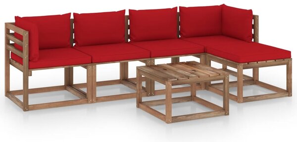 Set mobilier de grădină cu perne roșii, 6 piese