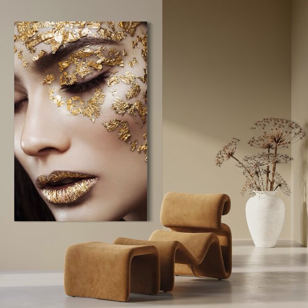 Tablou Canvas Premium LuxCanva® A1056, Gold Eyes , Portret, Femeie, Auriu, Senzual, Abstract, Culori Vibrante